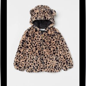 H&M Kids 2T Faux Fur Leopard Coat with Removable Hood